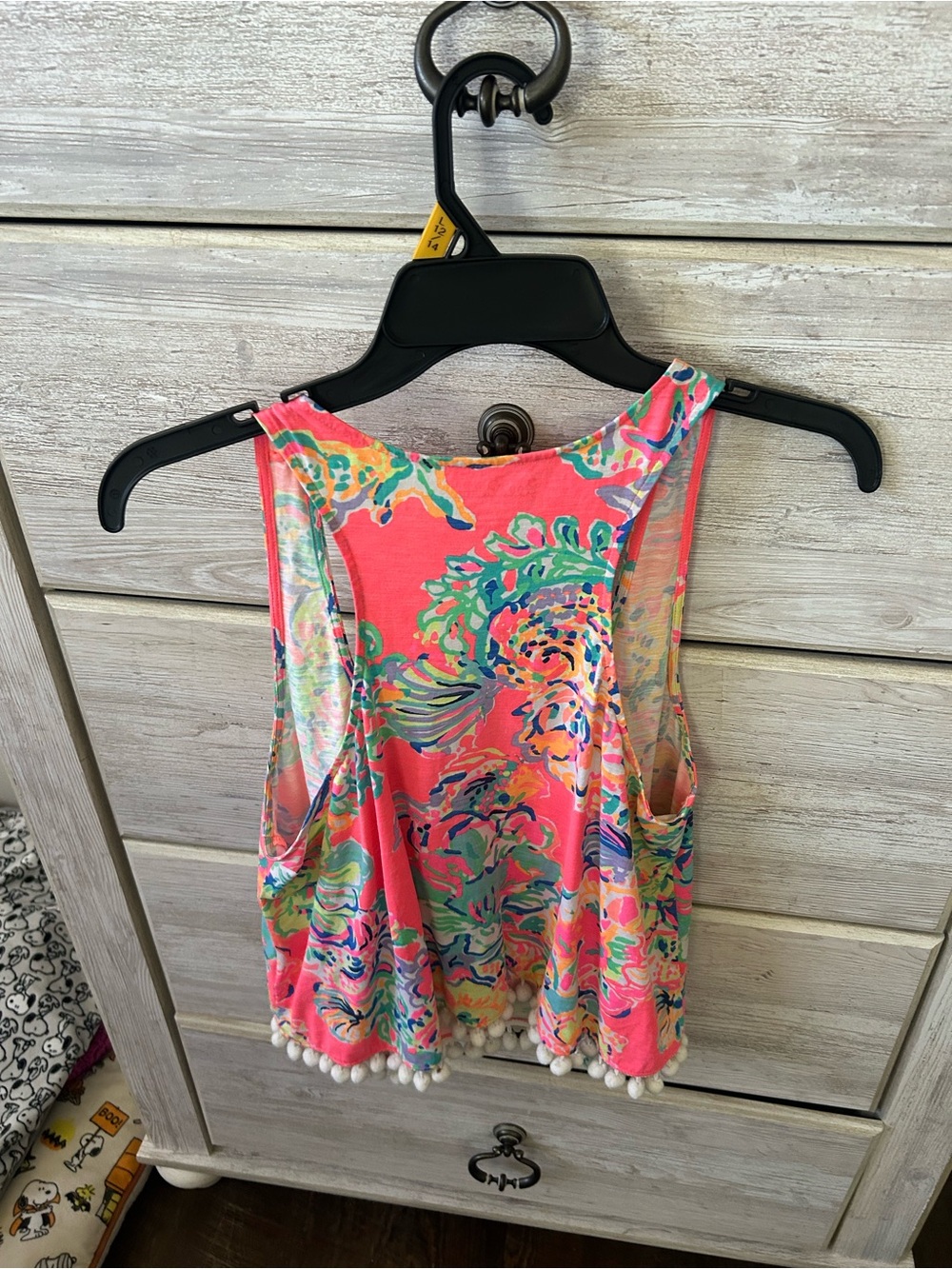💕 Lilly Pulitzer Sz M Shirley Island Secret Tank Top with Pom Poms Barely Worn 💕 - Picture 2 of 4
